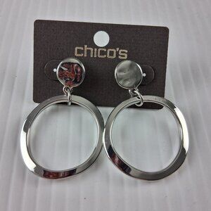 Chico's Hammered Silver Tone Dangle Hoop Earrings Fashion Jewelry